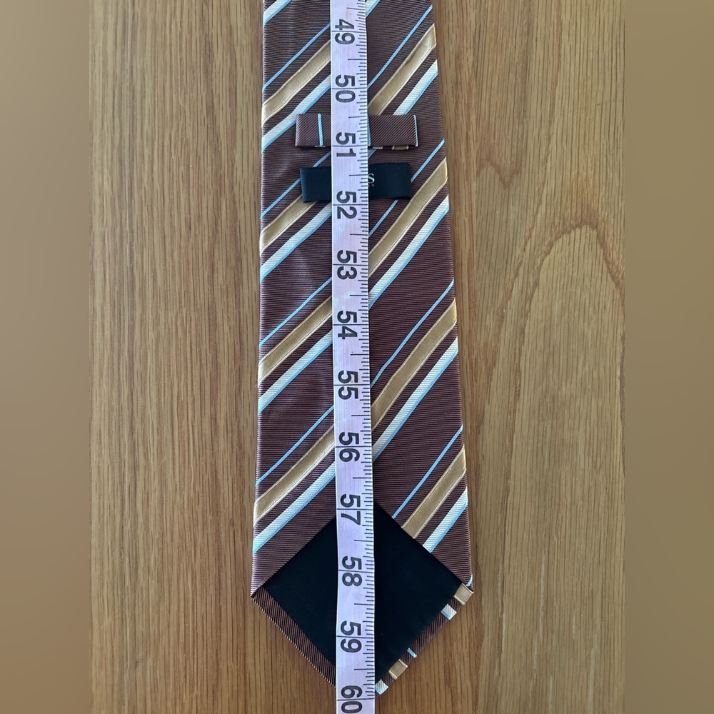 Hugo Boss Necktie Striped Silk 3.25” Made In Italy Brown Blue - Picture 4 of 6